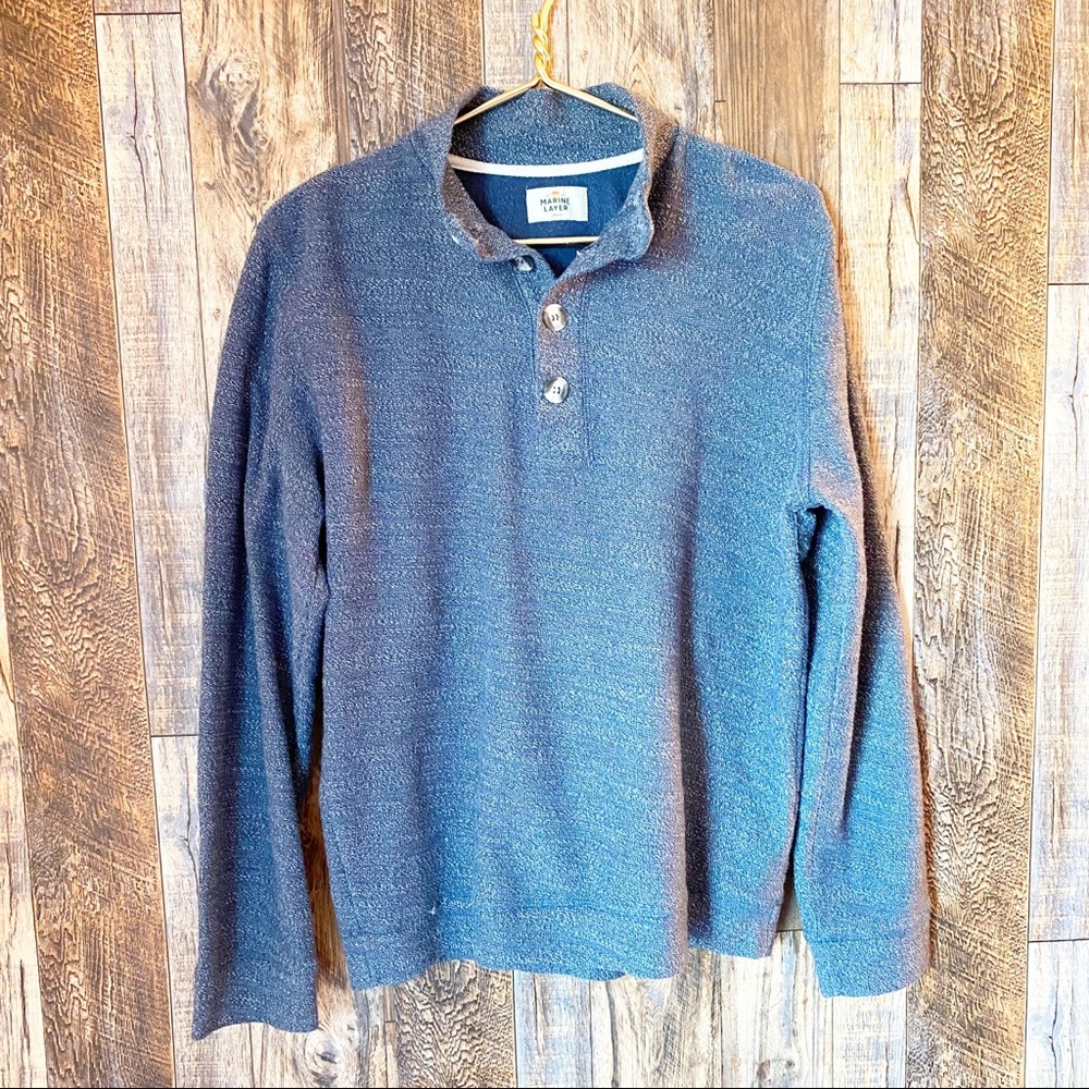 Marine Layer Clayton Quarter Button Pullover blue sweatshirt - Picture 4 of 9